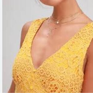 Lulus Crotchet Lace Sleeves Dress In Yellow Size Small